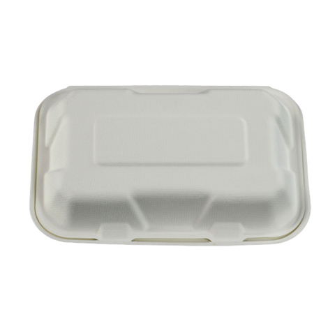 9" x 6" Compostable Bagasse Hamburger Clamshell