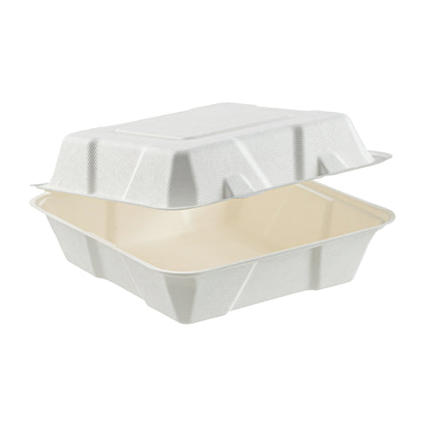 8" Compostable Bagasse Clamshell Container