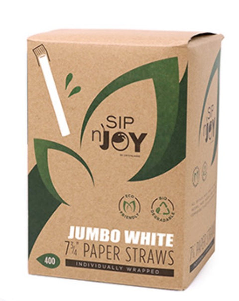 7.75" White Jumbo Paper Straws, Unwrapped
