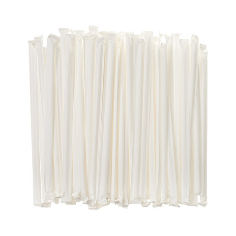 7.75" White Flexible Plastic Straws, Individually Wrapped