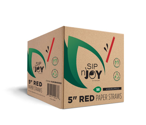 5" Red Paper Straws, Unwrapped