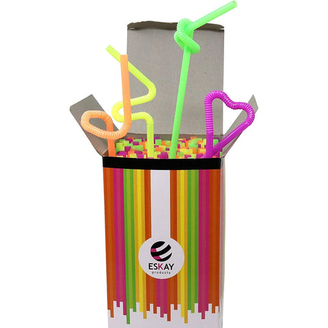 12" Flexible Neon Plastic Straws