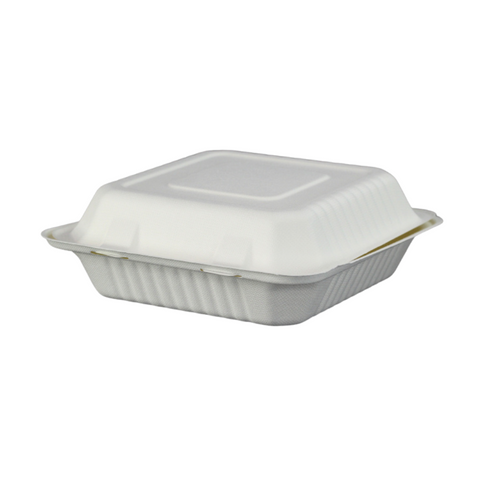 8" Compostable Bagasse Clamshell Container