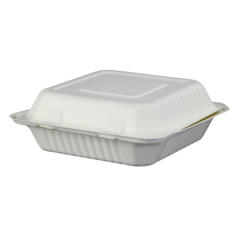 9" Compostable Bagasse Clamshell Container