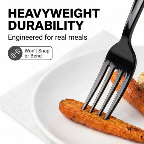 Black Heavy Weight PS Cutlery Kits With Linen Napkin, Plastic Wrapped