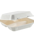 9" Compostable Bagasse 3-Compartment Clamshell Container