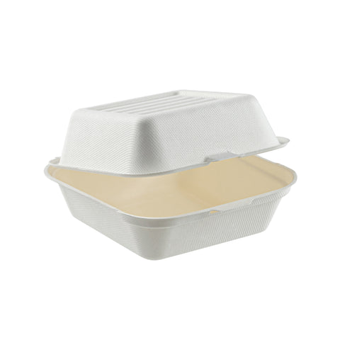 6" Compostable Bagasse Hamburger Clamshell