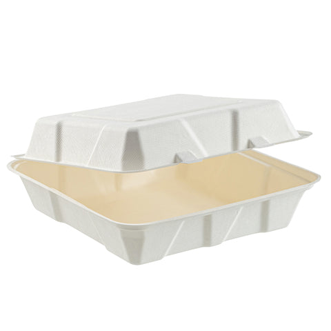 9" Compostable Bagasse Clamshell Container