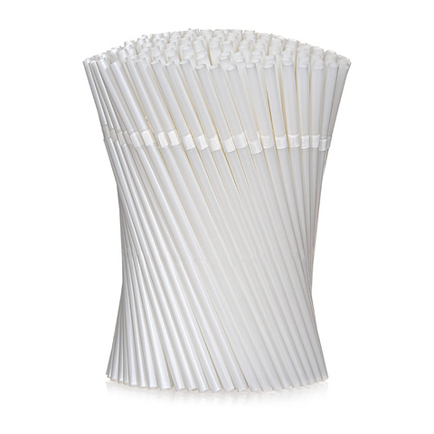 7.75" White Flexible Plastic Straws, Individually Wrapped