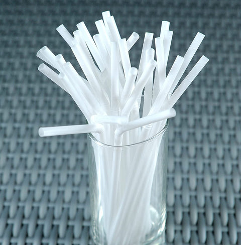 7.75" White Flexible Plastic Straws, Individually Wrapped