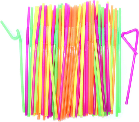 12" Flexible Neon Plastic Straws